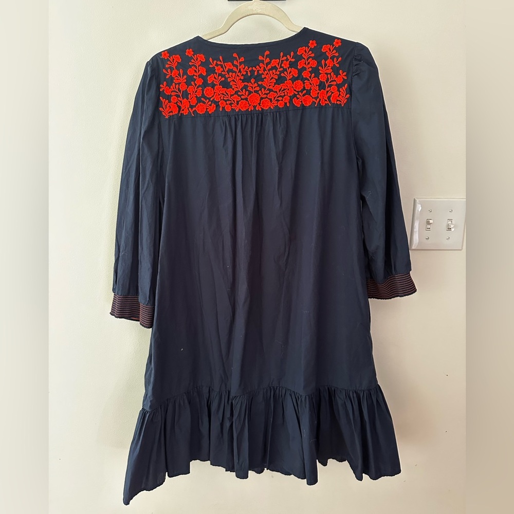J. Crew Navy Lined Dress with Red Embroidery Detail - Picture 2 of 3